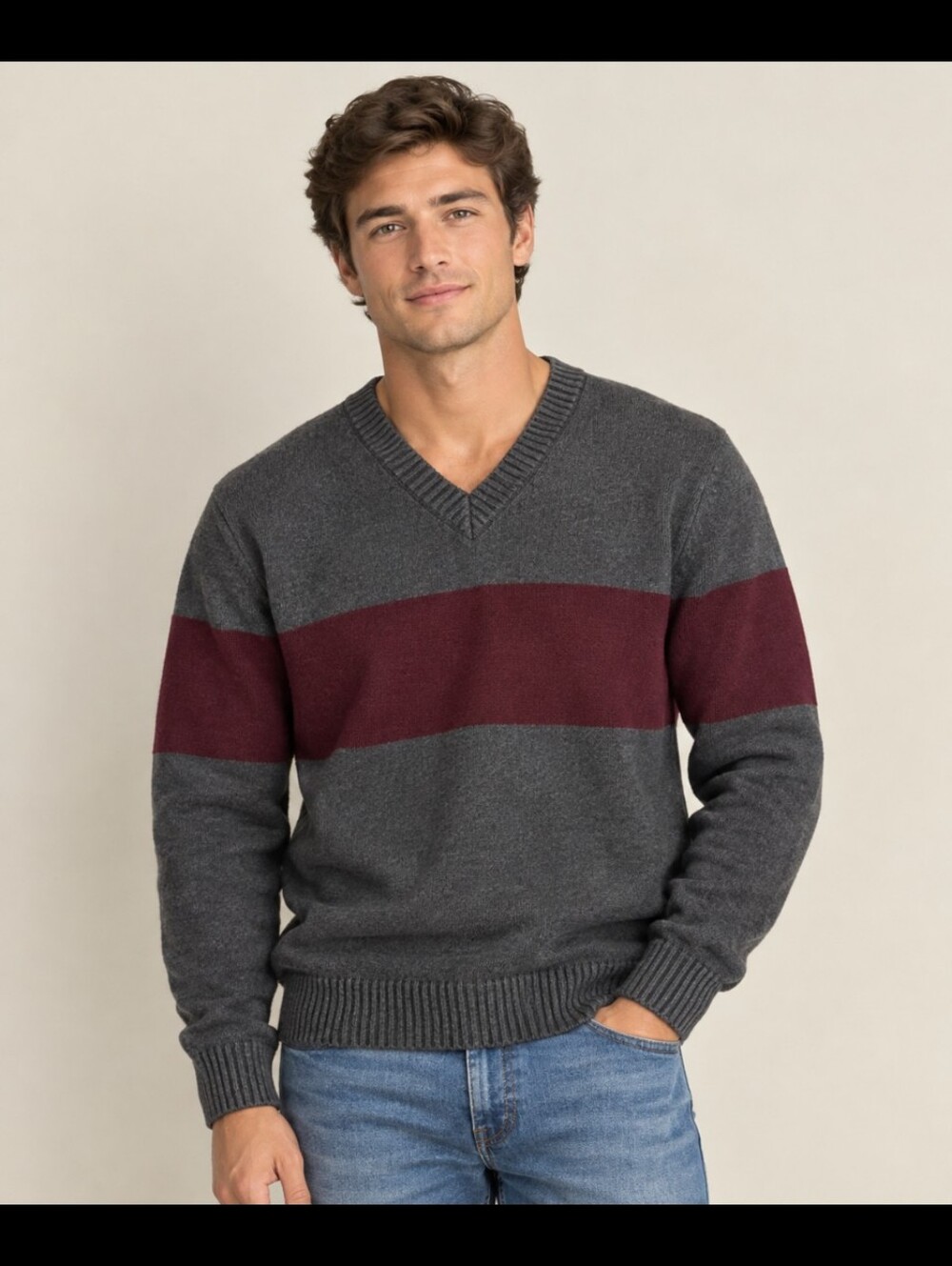 J Crew Heritage cotton V-neck sweater in stripe CM322 Size L
